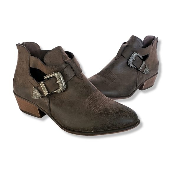 Pierre Dumas brown pointed toe Western faux leather booties- size 7 - Picture 1 of 10